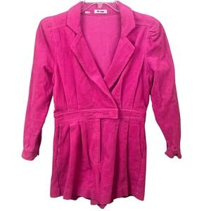 Day & Moon Hot Pink Corduroy Long Sleeve Pleated Jumper  Barbiecore Romper Small